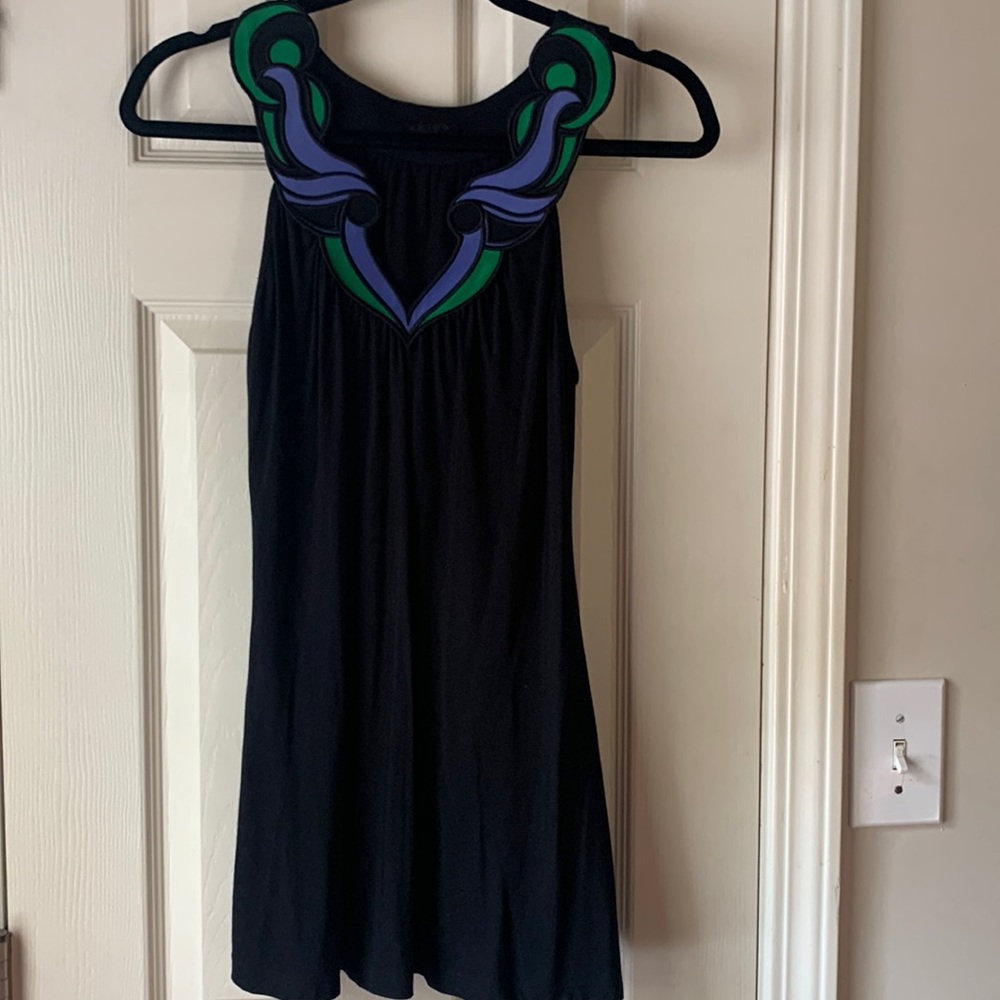 Akiko black, green & periwinkle sleeveless top  M